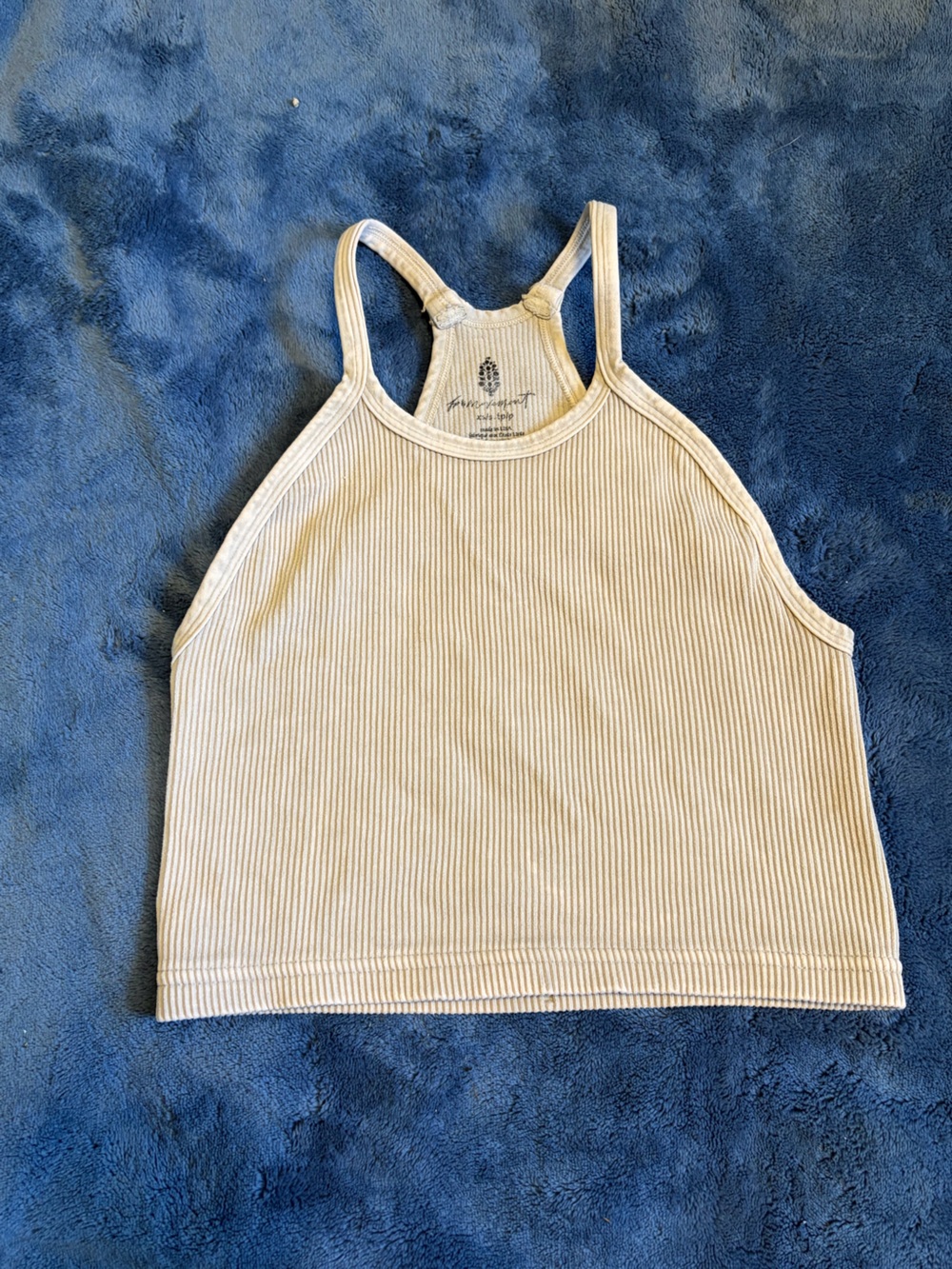 Free People Cream Ribbed Racerback Tank Top